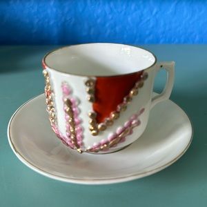 Vintage Red and Gold Demi Tasse German Cup & Saucer good for expresso